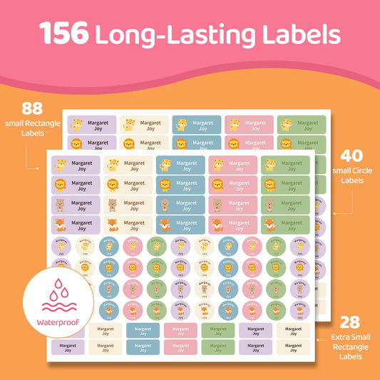 156pcs Custom Name Labels for Kids, Waterproof School Stickers, Rectangle & Circle Labels for Bottles, Supplies