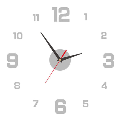 3D Creative Frameless DIY Wall Hanging Clock Wall Stickers Home Mute Digital Clock Living Room Office Wall Decoration - Silve