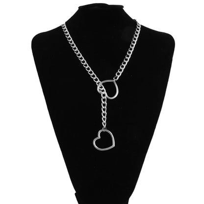 Heart Slip Chain Necklace For Women Fashion Punk Rock Goth Choker Jewelry Accessories - silvercolor / 32in