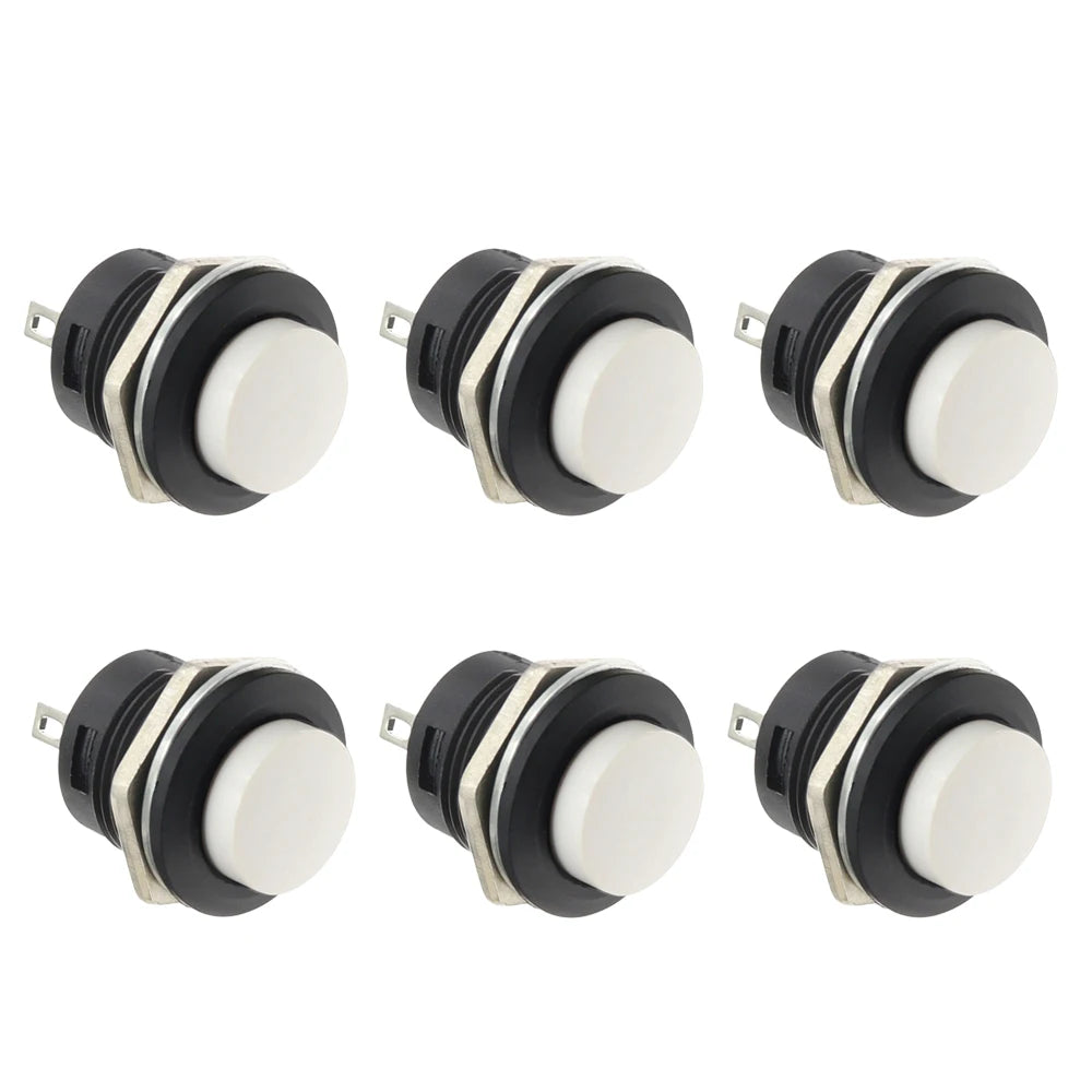 6Pcs R13-507 Momentary Push Button 2 Pin Self-Resetting Mini No Lock Round SPST 1NO Switch 3A 250V AC/6A 125V AC Button Assor
