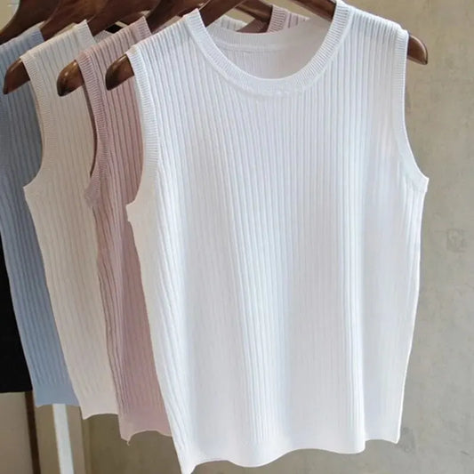 2026 Summer New Fashion Knitted Vests O-neck Sleeveless Casual Thin Tops Sleeveless Blouse Women Shirt
