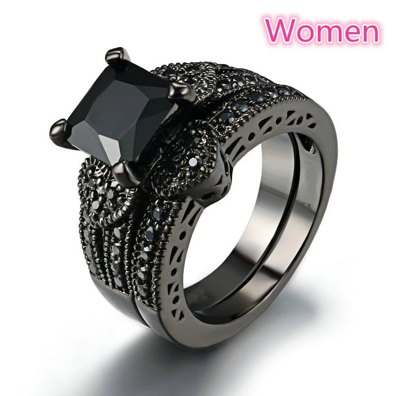 Charm Couple Rings Romantic Women Red Rhinestones Rings Set Trendy Men Stainless Steel Celtic Dragon Rings Wedding Band Jewel