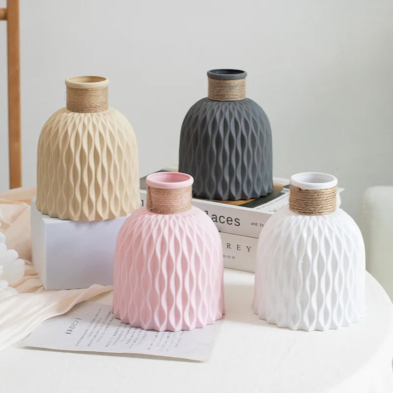 Scandinavian Home Decoration Vase (1PC) - Water Ripple Style, Twine Plastic, Small Flower Arrangement Vase, Minimalist Vase