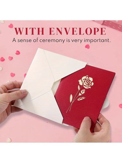3D Pop-Up Happy Birthday Rose Card - Perfect for Anniversaries, Mother's Day, Weddings - Greeting Women,Youngsters with Envel