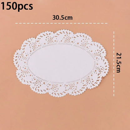 150pcs Round Paper Lace Doilies Party Decorative Tableware Placemats White Paper Mats Table Decoration - I
