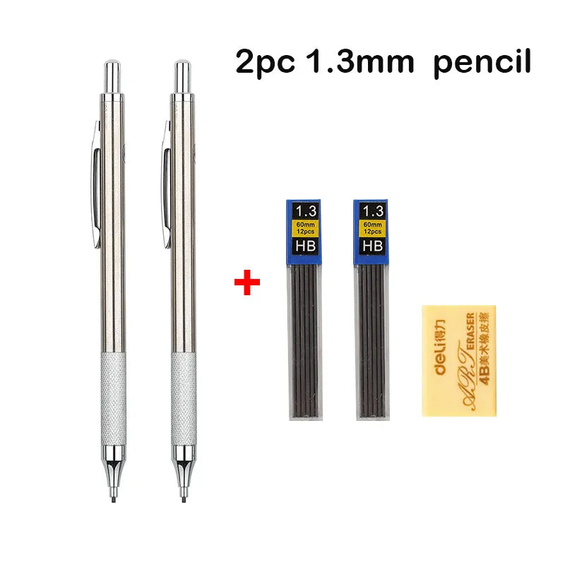 Mechanical Pencil Set 0.3 0.5 0.7 0.9 1.3 2.0mm Full Metal Art Drawing Painting Automatic Pencil with Leads Office School Sup