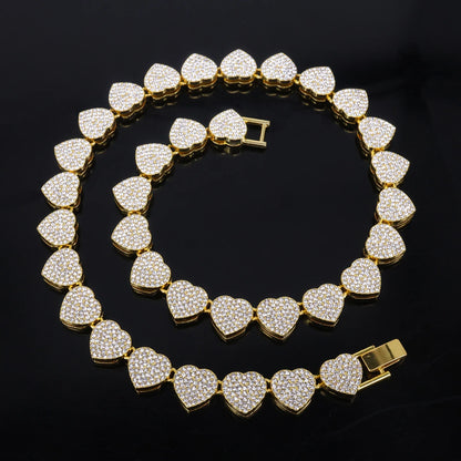 ZAKOL 45CM New Hip Hop Tennis Chain Bracelet Necklace Shiny Heart Rhinestone CZ Fashion Rock Party Jewelry Set - Gold Color 4