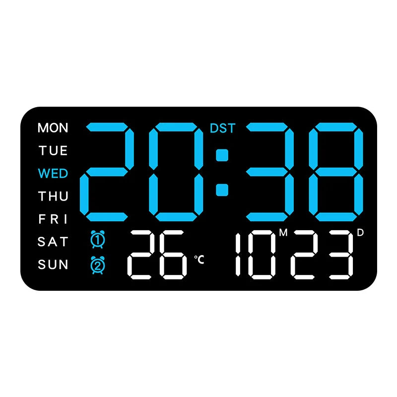 Large Digital Wall Clock Temp Date Week Display Remote Control USB Powered Table Clock Wall-mounted Dual Alarms LED Clocks - 