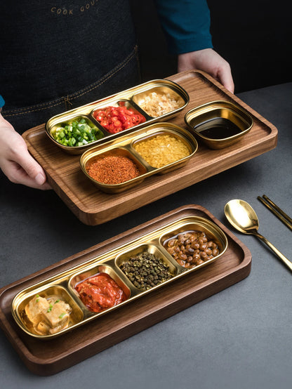 1/4 Pcs Stainless Steel Divided Seasoning Sauce Dip Bowl, 1/2/3/4 Compartment Korean Ketchup Sauce Bowl, Vinegar Soy Spice Co