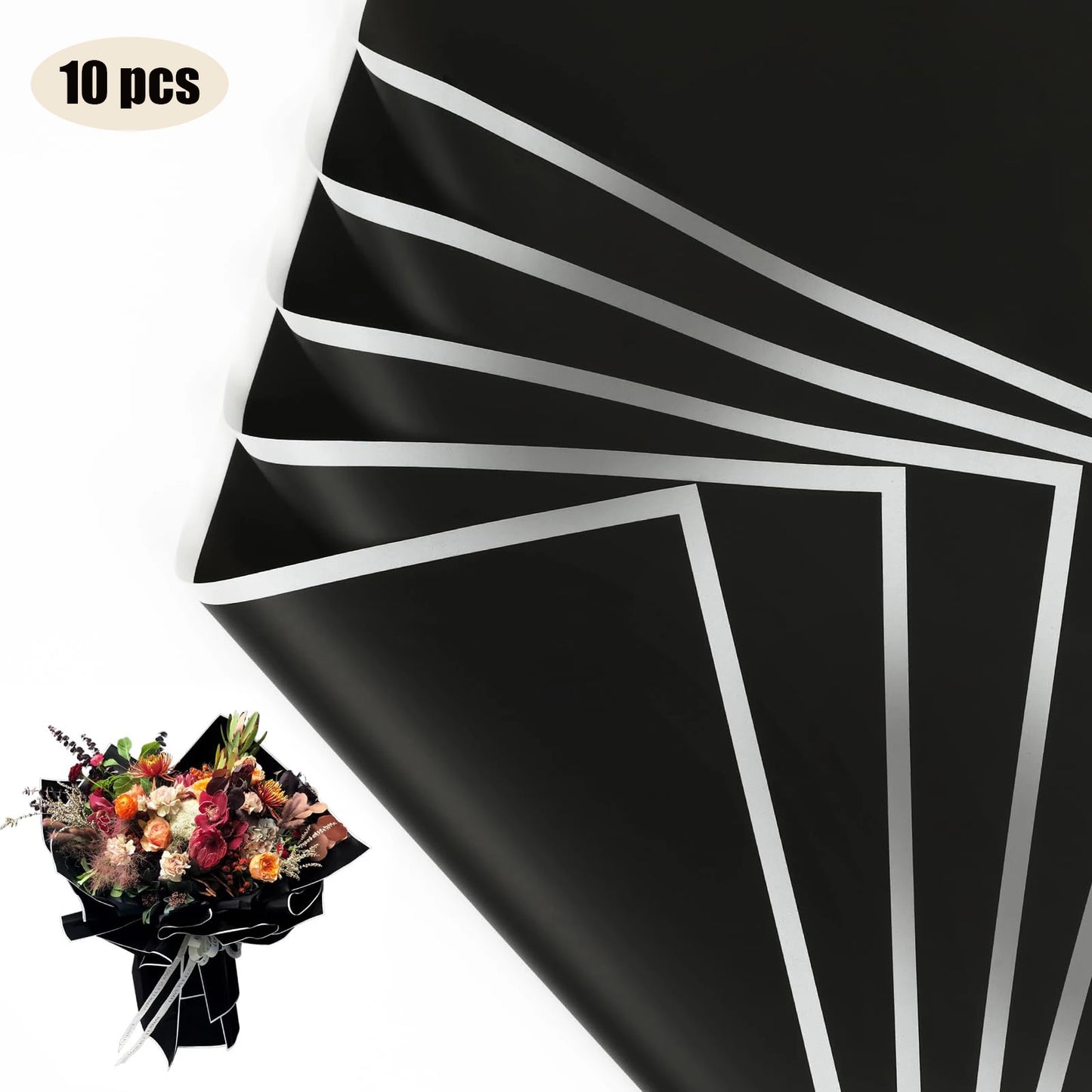 10 Sheets Flower Wrapping Paper with Golden Edges, Waterproof Bouquet Packaging - Ideal for DIY Weddings & Birthdays - 05-Dar