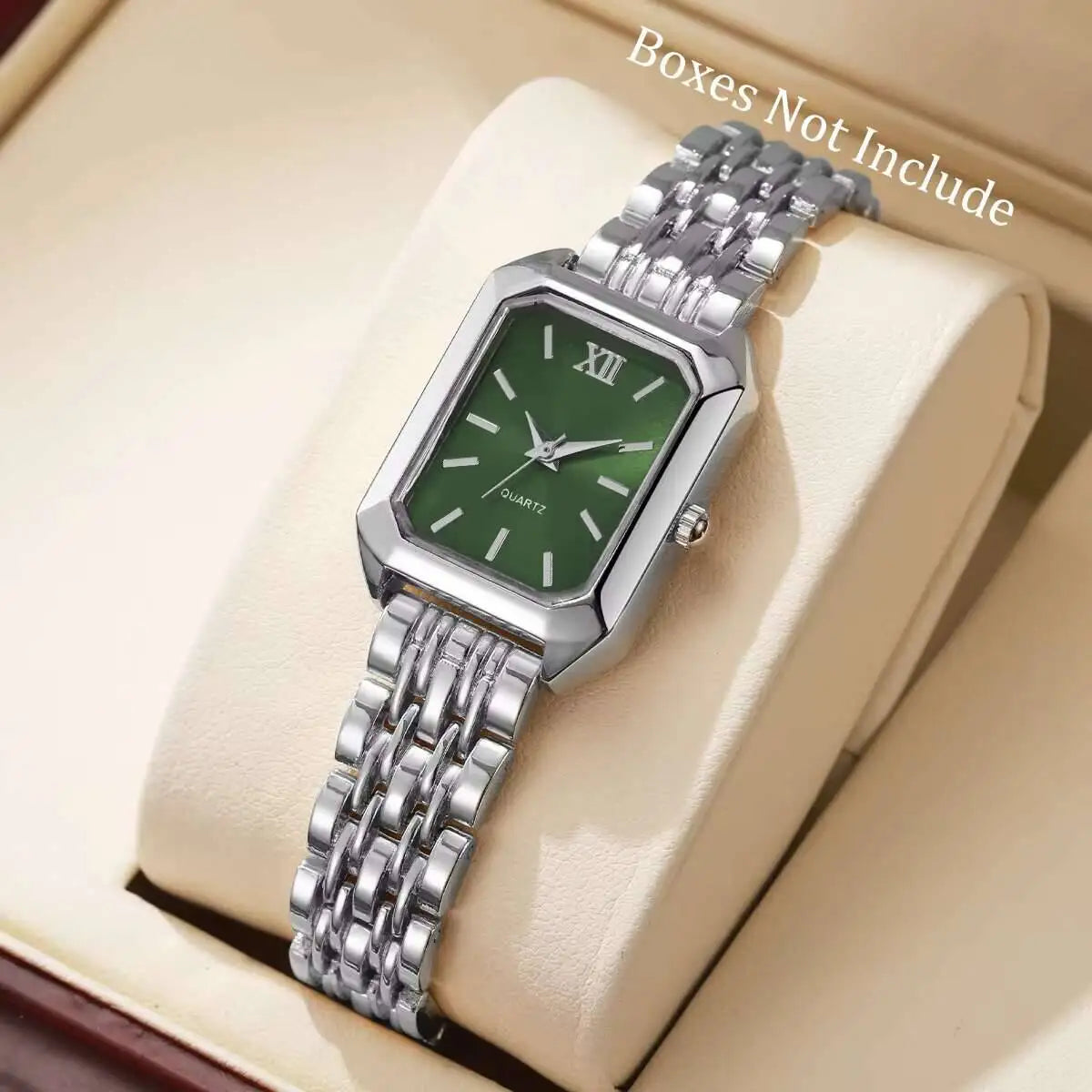 Fashion Rectangle Women Quartz Watch Luxury Analog Wristwatches Reloj Mujer Girls Clock Gift（Without Box） - Silver Green No B