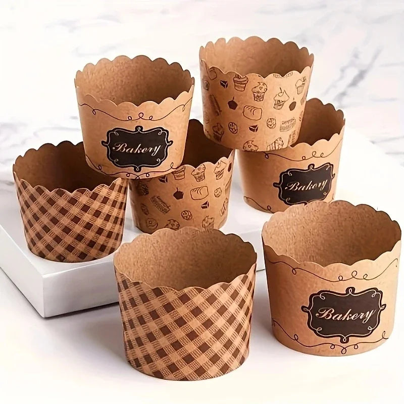 50pcs, Heat-Resistant Kraft Paper Muffin Cups for Baking and Serving - Small Kitchen Accessories for Cakes, Pastries, and Mor