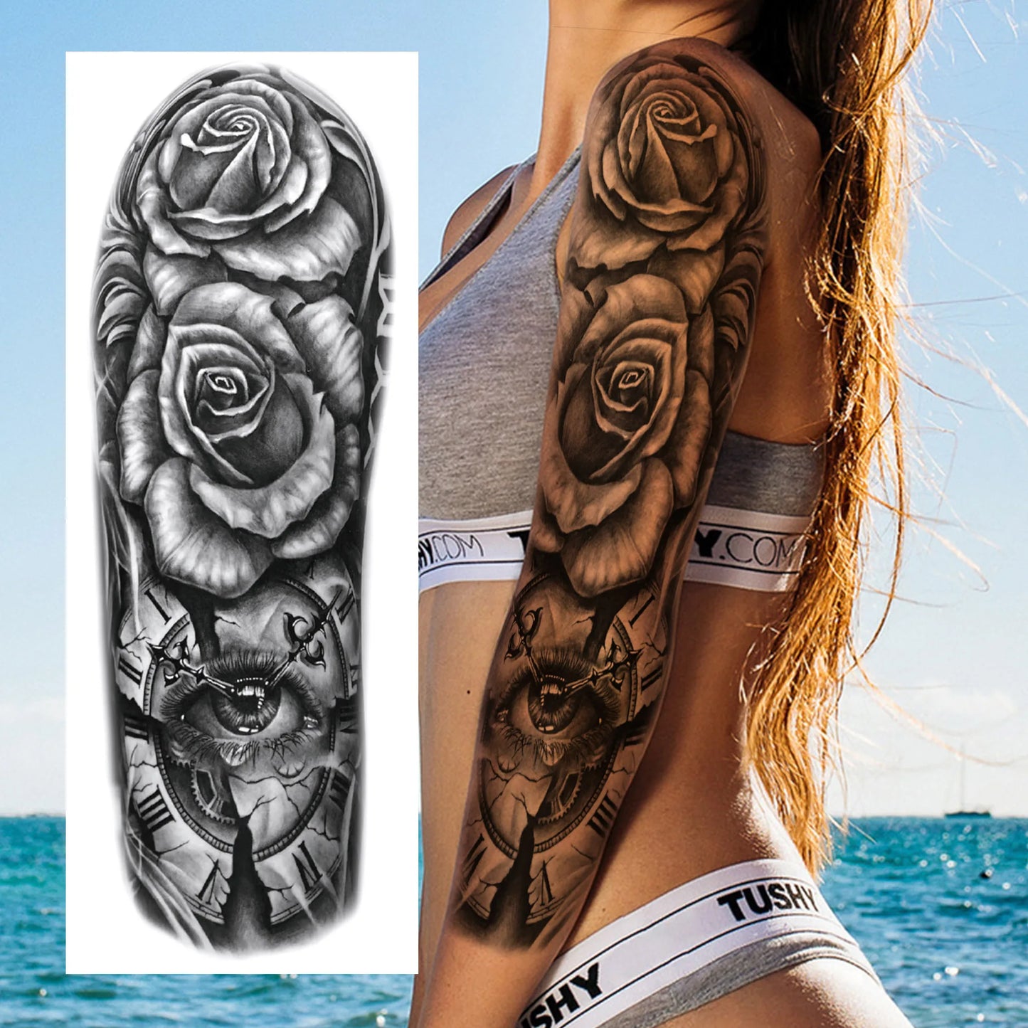 1 Sheets Wolf Lion Tiger Maori Temporary Tattoos For Men Women Adults Full Sleeve Arm Flower Rose Skull Tattoo Sticker Decor 