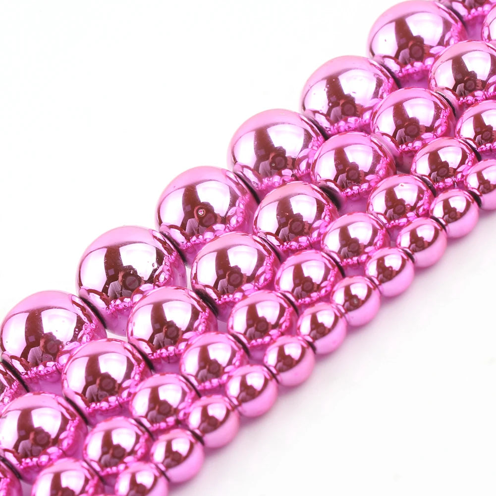 Natural Stones Rhodium Rose Gold Plated Hematite Round Loose Mineral Beads for Bracelet DIY Jewelry Making 15inch 2/3/4/6/8/1