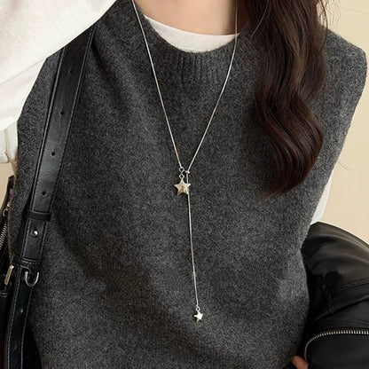 Minimalist Asymmetry Star Lariat Necklace for Women Adjustable Y-shaped Titanium Steel Chain Casual Daily & Party Jewelry Gif
