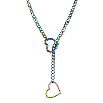 Fashion Lariat Heart Necklace For Women Men Slip Chain Choker Collar Punk Rock Cuban Long Chain Heavy Stainless Steel Necklac