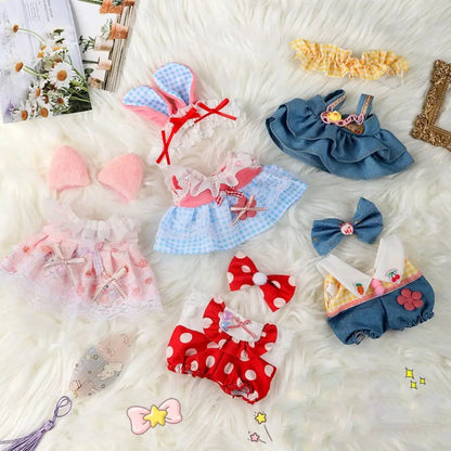 20cm Cotton Doll Clothes With Headwear Bow Headband Accessories Plush Dolls Dresses Skirt Decoration for EXO Idol Doll Access
