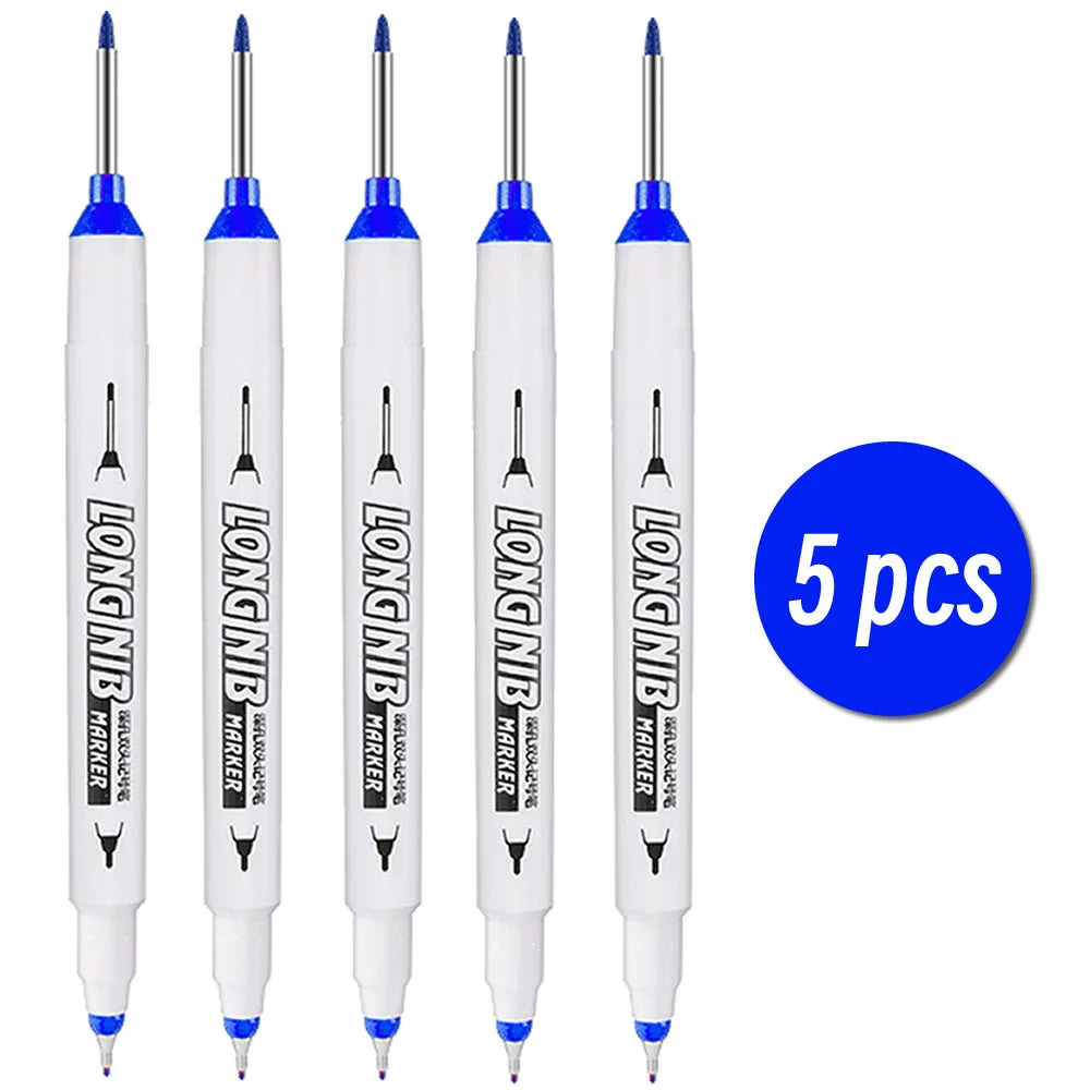 20mm Double-Tip Deep Hole Long Head Nib Markers For Metal Pen Waterproof Bathroom Woodworking Decoration Multi-Purpose - 5 pc