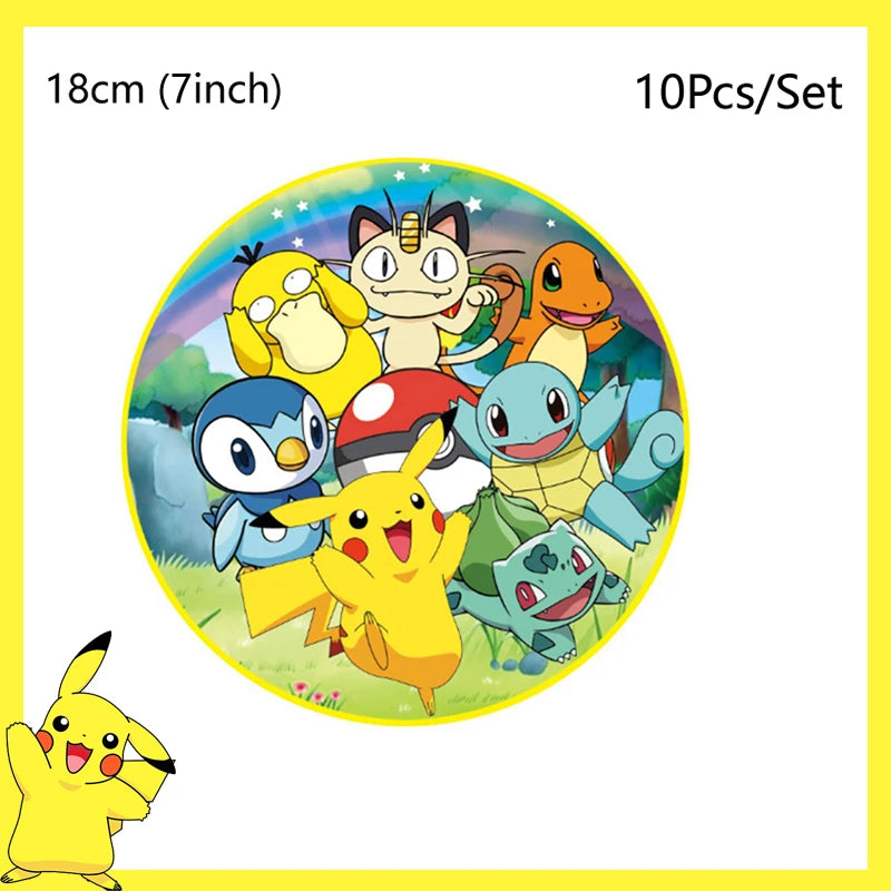Pokemon Birthday Party Decoration Pikachu Disposable Tableware Cup Napkin Plate Tablecloth Baby Shower Cake Topper Flag Ballo