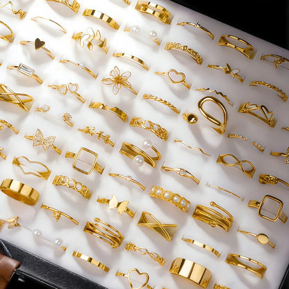 10/20/30/50/100Pieces Fashion Hollow-Out Rings Set For Women Mix Style Trendy Flowers Heart Butterfly Daily Jewelry Party Gif