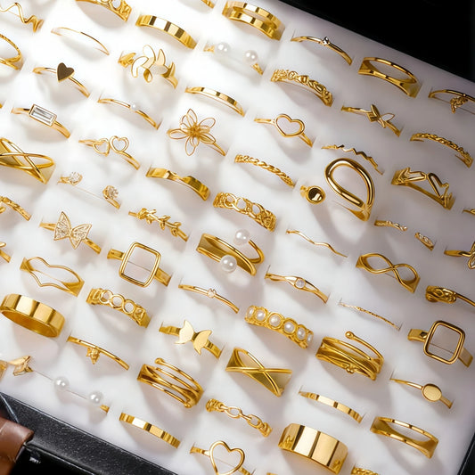 10/20/30/50/100Pieces Fashion Hollow-Out Rings Set For Women Mix Style Trendy Flowers Heart Butterfly Daily Jewelry Party Gif