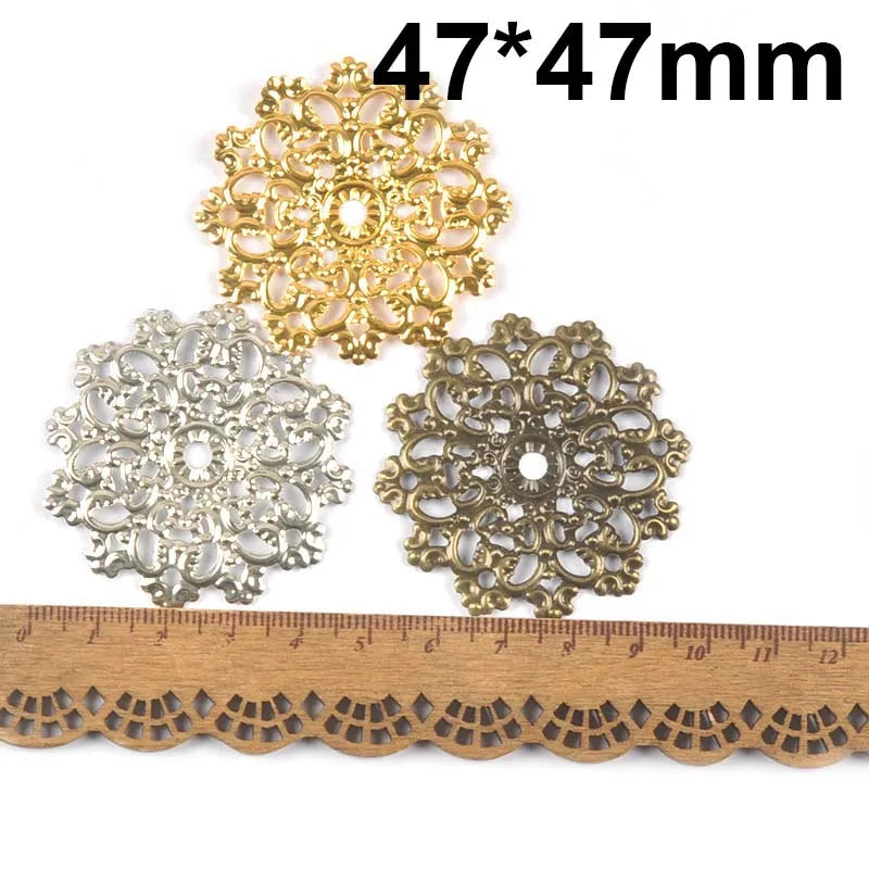 Round Flowers Filigree Wraps Connectors Metal Crafts Supplies For DIY Jewelry Accessories Findings Making Scrapbook Home Deco