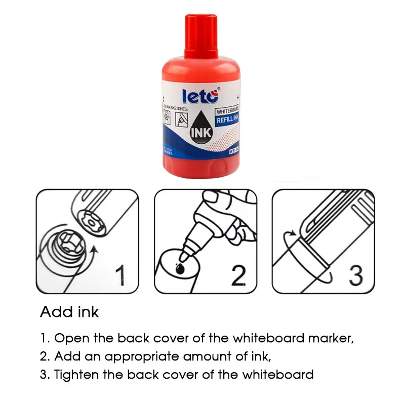 1Box 100ml Whiteboard Marker Ink Refill Set - Assorted Colors Pack of Red Blue Black Green - Compatible with All Erasable Whi