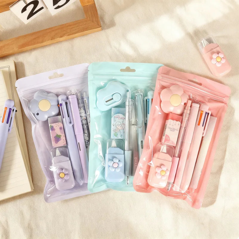 7-In-1 Stationery Set Stdudent Back To School Gel Pen Highlighter Ballpoint Pen Eternal Pencil Correction Tape Eraser Knife S