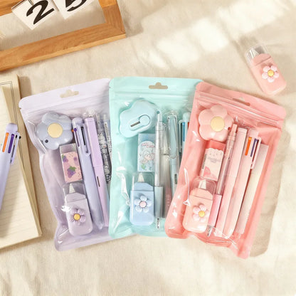 7-In-1 Stationery Set Stdudent Back To School Gel Pen Highlighter Ballpoint Pen Eternal Pencil Correction Tape Eraser Knife S