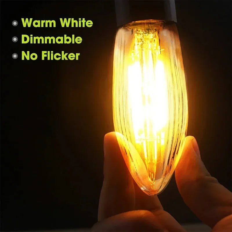 Warm Light Glass Bulbs Tapered Candles E10 LED Replacement Bulbs for Lights Candle Arch Bathroom Kitchen Home Lamps Bulb Deco