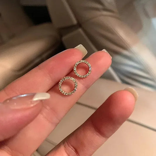 LATS Delicate Small Circle Stud Earrings for Women Gold Color Crystal Minimalist Summer Fashion Jewelry Party Accessories Gif