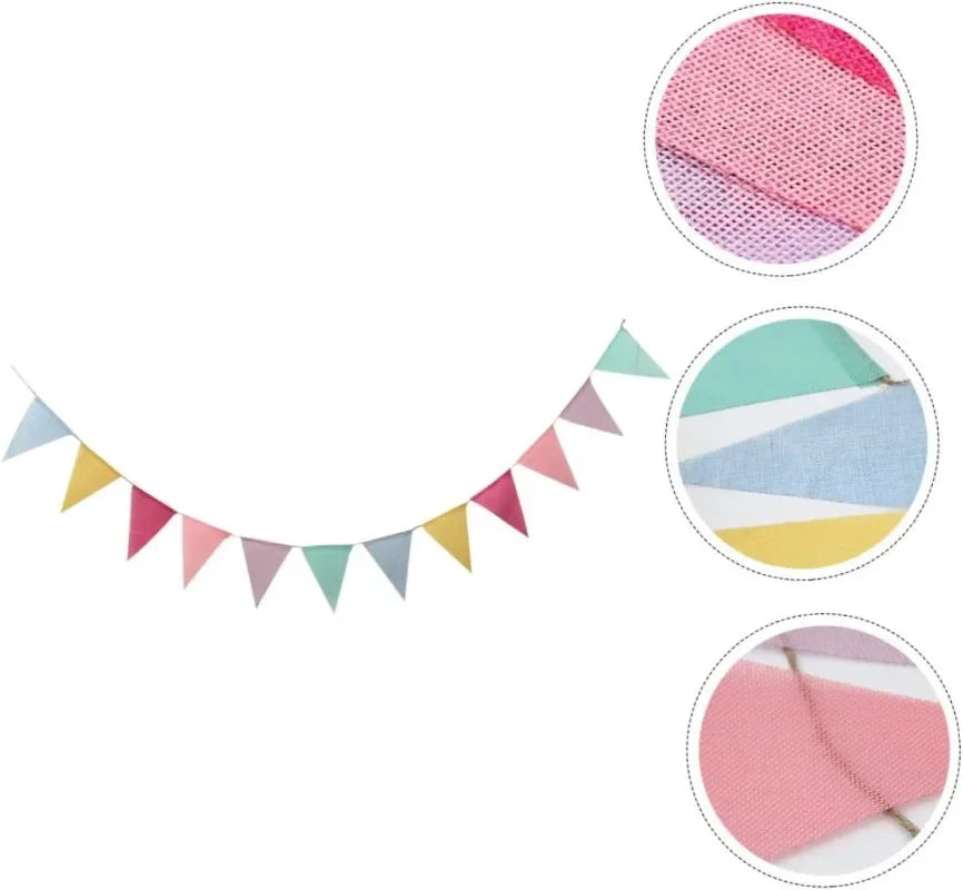Multicolor Triangles Flags Burlap Linen Banner Pennant for Happy Birthday Party Wedding Decoration Candy Bar Hanging Flags