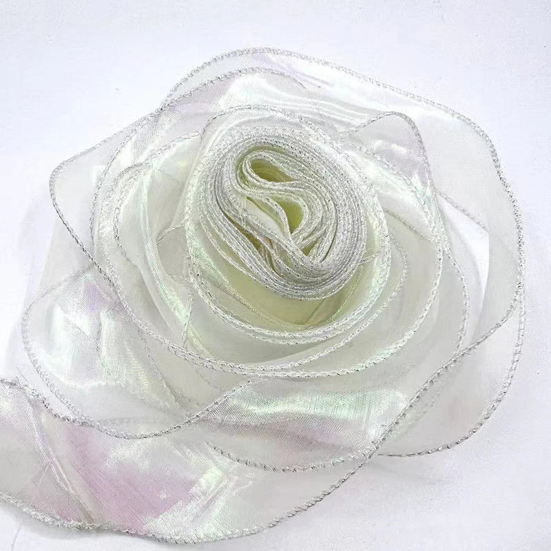 40mm 10Yards Fishtail Organza Ribbon Reflective Iridescent Wavy Edge Ribbon for Gift Wrapping DIY Bow Bouquet Voile Ribbons