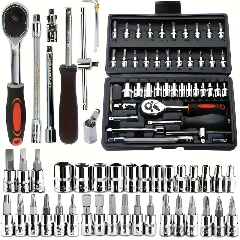 150/46Pcs Premium Heavy Duty CR-V Socket Wrench Ratchet Set, Multifunctional Auto Mechanical Repair Tool Kit with Storage Cas