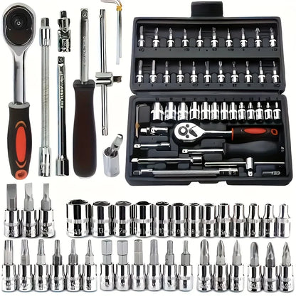 150/46Pcs Premium Heavy Duty CR-V Socket Wrench Ratchet Set, Multifunctional Auto Mechanical Repair Tool Kit with Storage Cas