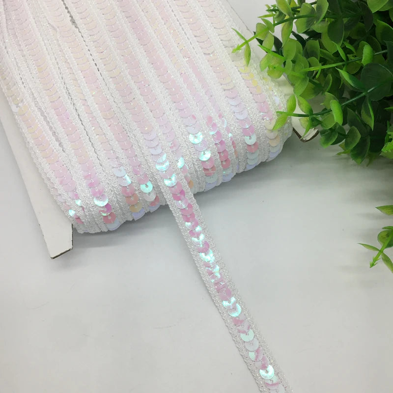3 yards 13mm Sequins Ribbon Lace Trim Sequin Fabric For Dress Clothes Headdress Bridal Sewing Accessories DIY - White