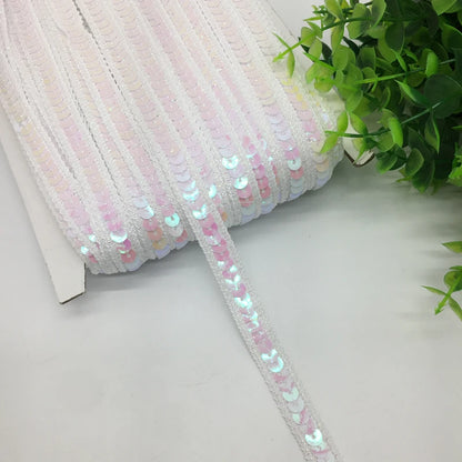 3 yards 13mm Sequins Ribbon Lace Trim Sequin Fabric For Dress Clothes Headdress Bridal Sewing Accessories DIY - White