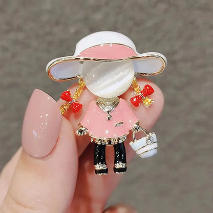 Small Cute Little Girl In Black Dress Nurse Brooches Rhinestone Crystal Brooch Pin Drop Oil Corsage Clothing Coat Jewelry - X