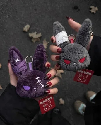 Hot Gothic Bunny Plush Keychain RabbitBag Charm with Bandage Desian Kawaii Key Ring Pendant Car Bag Ornament Gift To