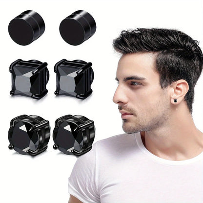 1/3Pairs 6MM Crystal Magnetic No-Pierce Stainless Steel Stud Earrings for Men Punk Zircon Magnet Earrings Non Piercing Jewelr