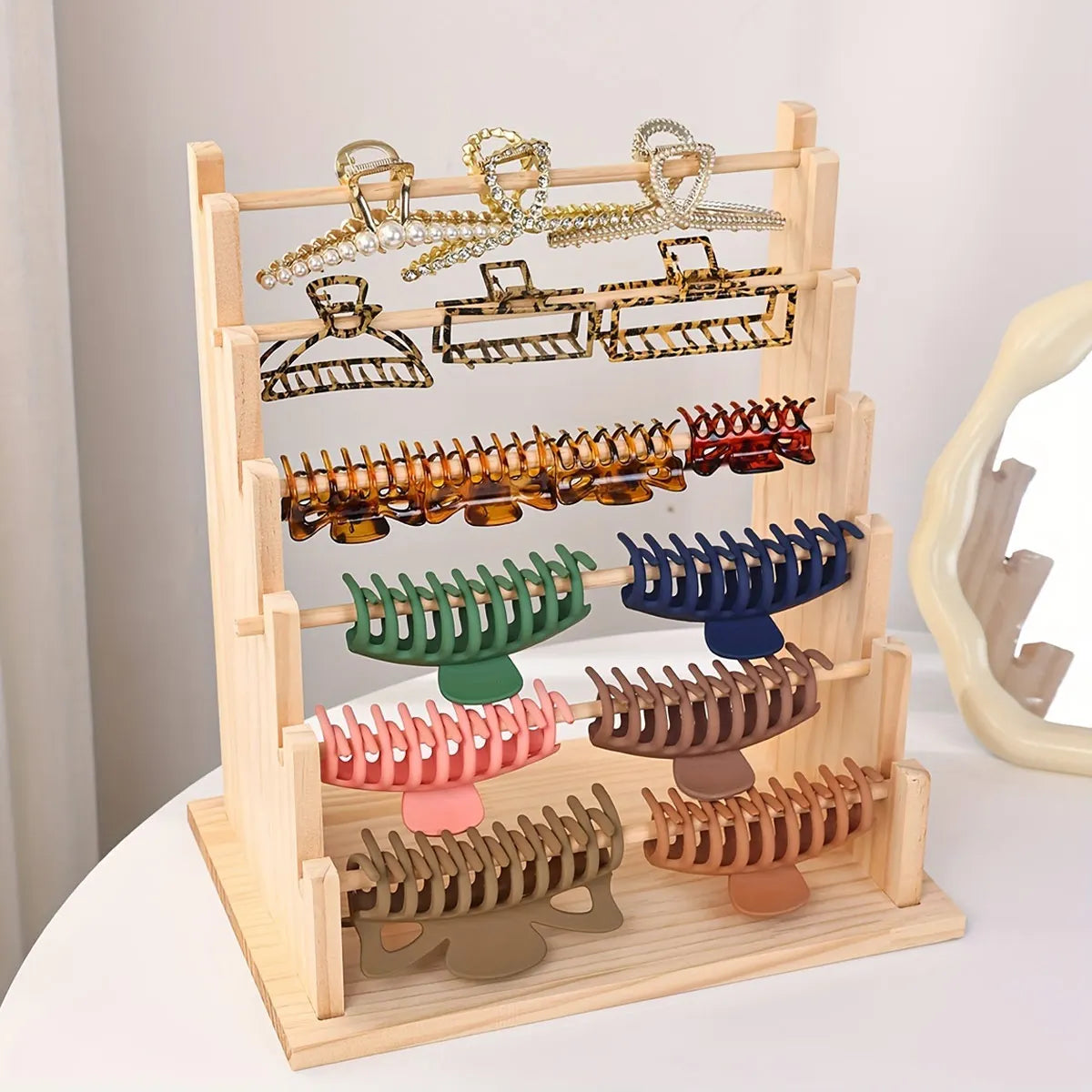 Vintage Wooden Bracelet Storage Rack, Stepped Bead Display Rack, Jewelry Storage Rack, Watch Hair Clip and Headband Display R