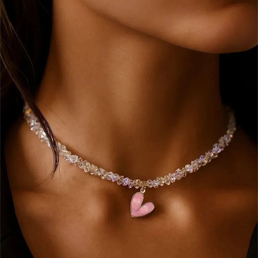 Fashion Punk Exaggerate Chain Crystal Heart Shaped Pendant Multilevel Punk Necklace For Women Vintage Choker Wedding Jewelry 