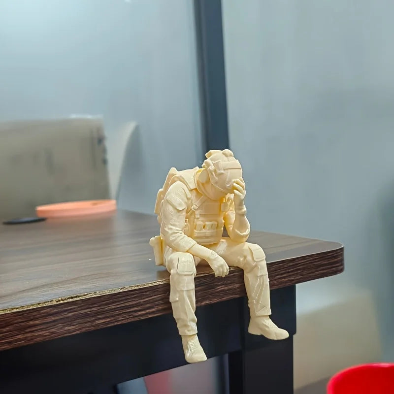 Military Style Sitting Soldier Figurine 3D Printed Miniature Tactical Gear Desk Ornaments Home Office Bookshelf Decor Craft G