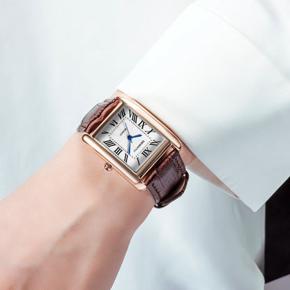 Retro-Style Simple Small Square Watch with Roman Numerals, Trendy and Artistic Quartz Movement Wristwatch
