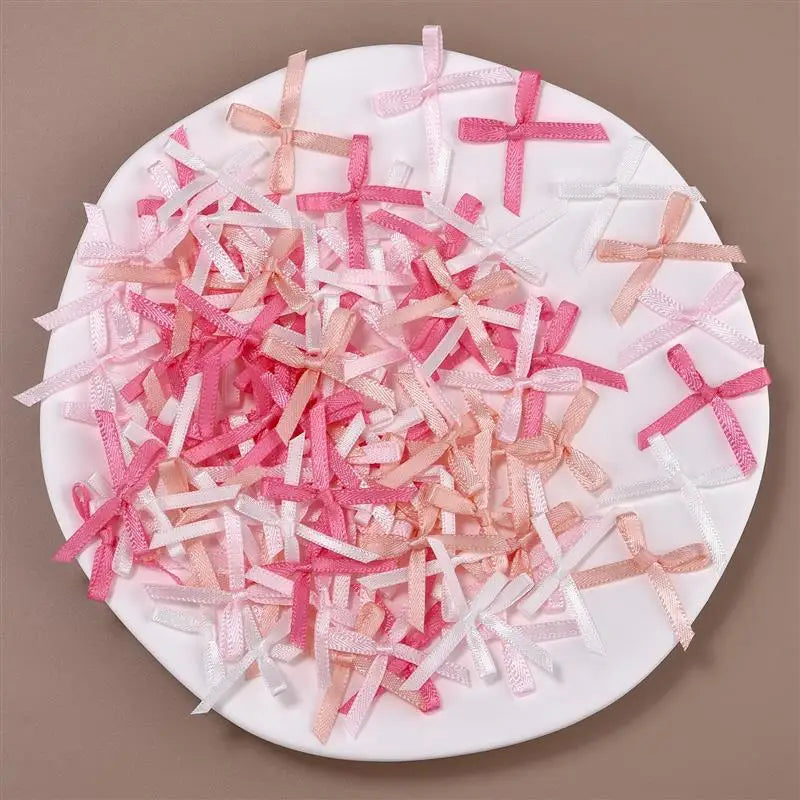 100Pcs Mini Satin Ribbons Flowers Bows Ties For DIY Craft Scrapbooking Embellishment Accessories Pets Hair Clothes Decoration