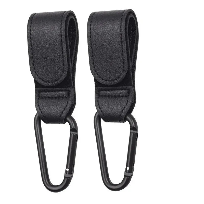 2Pcs Leather Cart Hooks Baby Stroller Hook PU Adjustable Pram Hook Organizer Diaper Bag Hanger Children Travel Accessories - 