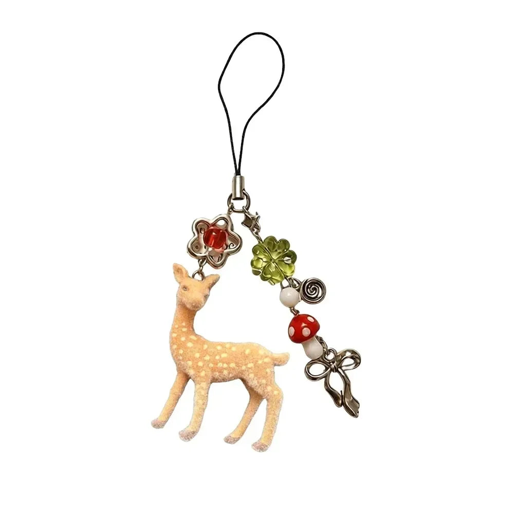 Cute Portable Deer Keychain 11.5cm Length Korean Style Phone Charms Handmade DIY Bead Case - 07