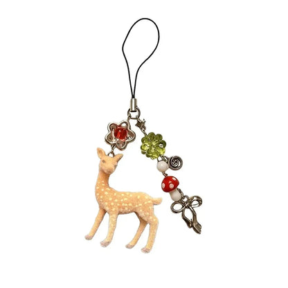 Cute Portable Deer Keychain 11.5cm Length Korean Style Phone Charms Handmade DIY Bead Case - 07