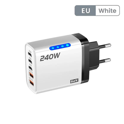 240W GaN USB C Charger 5 in 1 Fast Charging Phone Charger Power Adapter For iPhone Samsung Xiaomi Type C EU/US Plug Wall Char