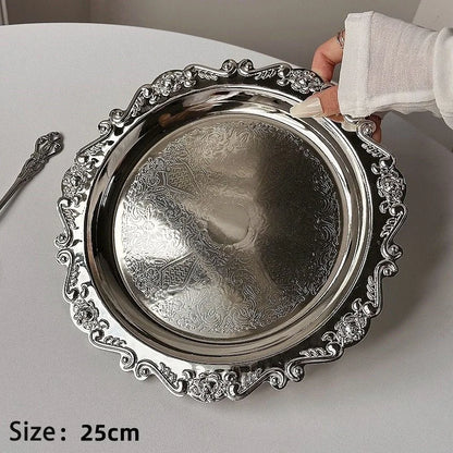 Retro Luxury Silver Plated Plates Cake Dessert Tray High Tea Snack Fruit Dish Jewelry Storage Tabletop Decor Home Hotel Suppl